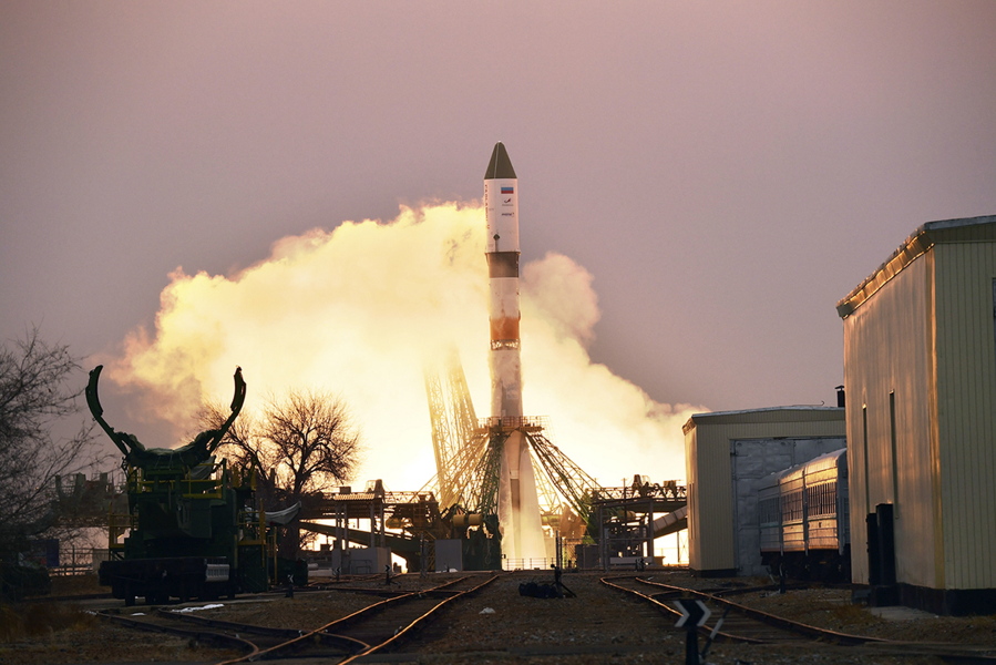 In this photo provided by Roscosmos Space Agency Press Service, the Progress MS-16 cargo blasts off from the launch pad at Russia&#039;s space facility in Baikonur, Kazakhstan, Monday, Feb. 15, 2021. The Russian Progress MS-16 cargo ship blasted off from the Russia-leased Baikonur launch facility in Kazakhstan and reached a designated orbit en route to the International Space Station.