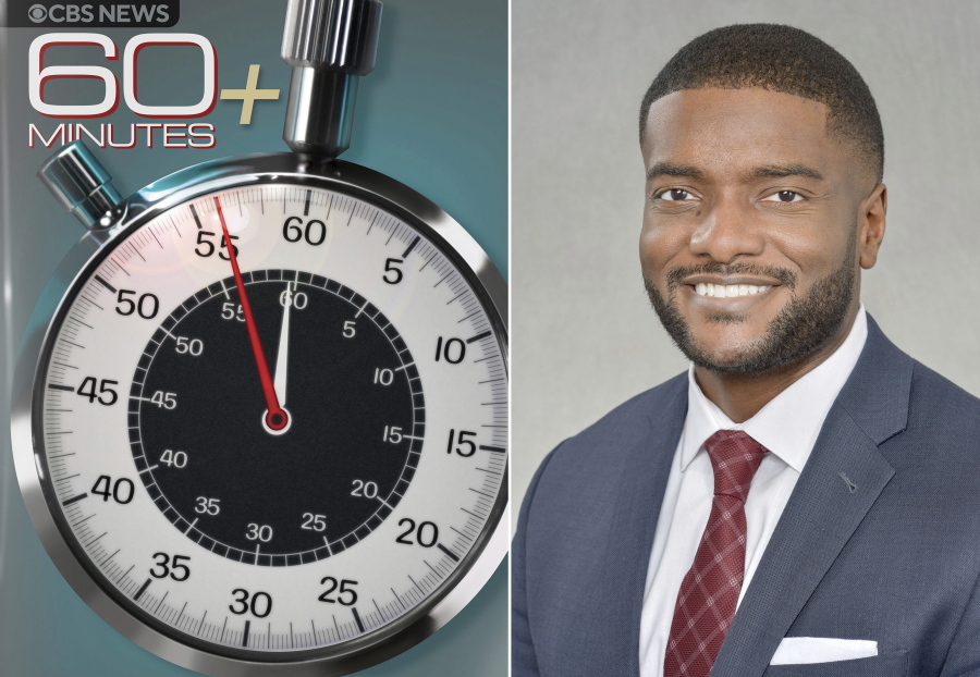 This image released by CBS News shows the logo for the new &quot;60 Minutes Plus&quot; program, left, and Jonathan Blakely, is executive producer of the show. CBS News says it is launching a streaming version of &quot;60 Minutes&quot; on the new Paramount Plus service, starting next week. CBS hopes to expose the durable brand to a younger and more diverse audience.