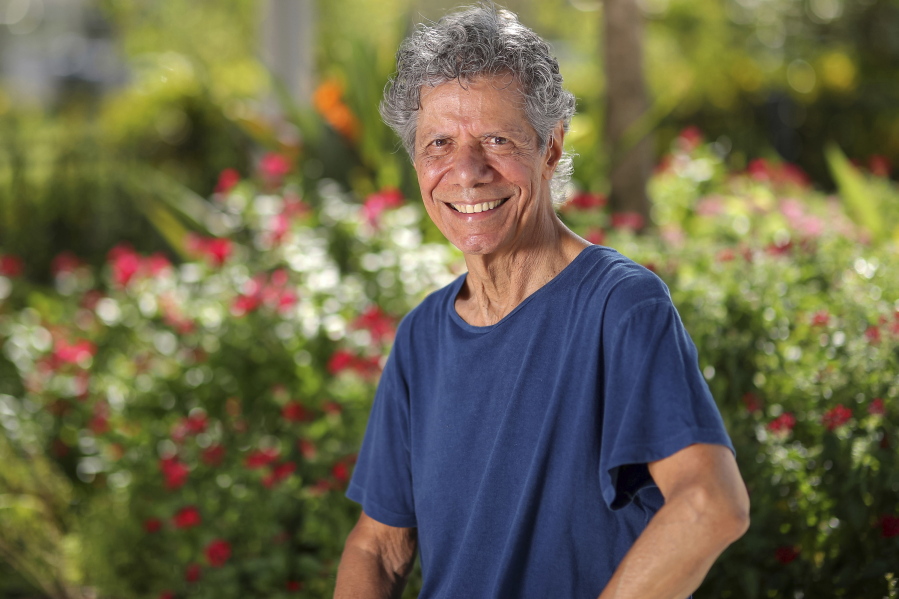 FILE - Jazz pianist and composer Chick Corea poses for a portrait in Clearwater, Fla., on Sept. 4, 2020, to promote his new double album &quot;Plays.&quot; Corea, a towering jazz pianist with a staggering 23 Grammy awards who pushed the boundaries of the genre and worked alongside Miles Davis and Herbie Hancock, has died. He was 79. Corea died Tuesday, Feb. 9, 2021, of a rare for of cancer, his team posted on his web site. His death was confirmed by Corea&#039;s web and marketing manager, Dan Muse.