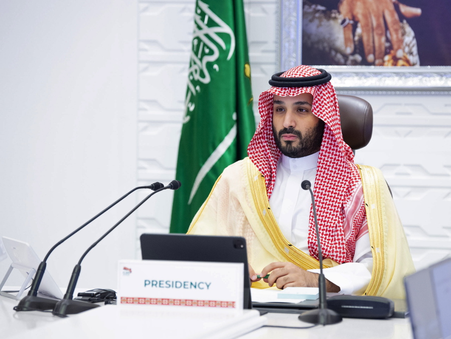 FILE - In this Sunday, Nov. 22, 2020, file photo, Saudi Arabia&#039;s Crown Prince Mohammed bin Salman attends a virtual G-20 summit held over video conferencing, in Riyadh, Saudi Arabia. Saudi Arabia&#039;s royal court says Crown Prince Mohammed bin Salman underwent a &quot;successful surgery&quot; for appendicitis on Wednesday, Feb. 24, 2021, and left the hospital soon after the operation. The 35-year-old Prince Mohammed had laparoscopic surgery at the King Faisal Specialist Hospital in the Saudi capital of Riyadh in the morning.
