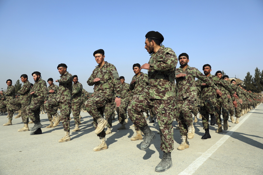 Newly graduated Afghan National Army march Jan. 18 during their graduation ceremony in Kabul, Afghanistan.