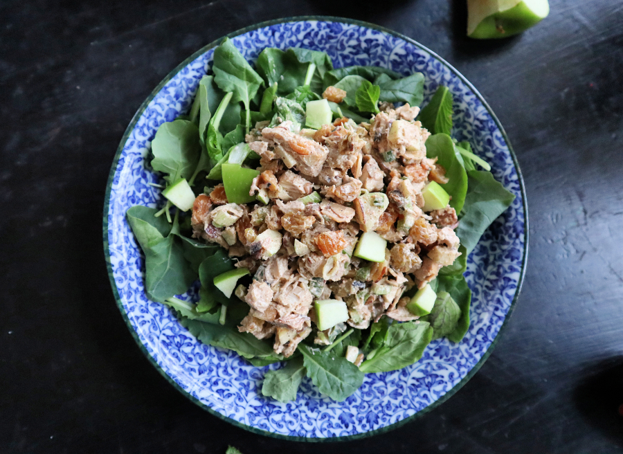 This curried rotisserie chicken salad gets its crunch from toasted almonds and diced Granny Smith apples.