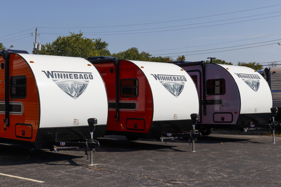 Winnebago Recreational Vehicles at a dealership in Indianapolis. Winnebago Industries said its profit during the winter quarter was five times higher than a year ago.