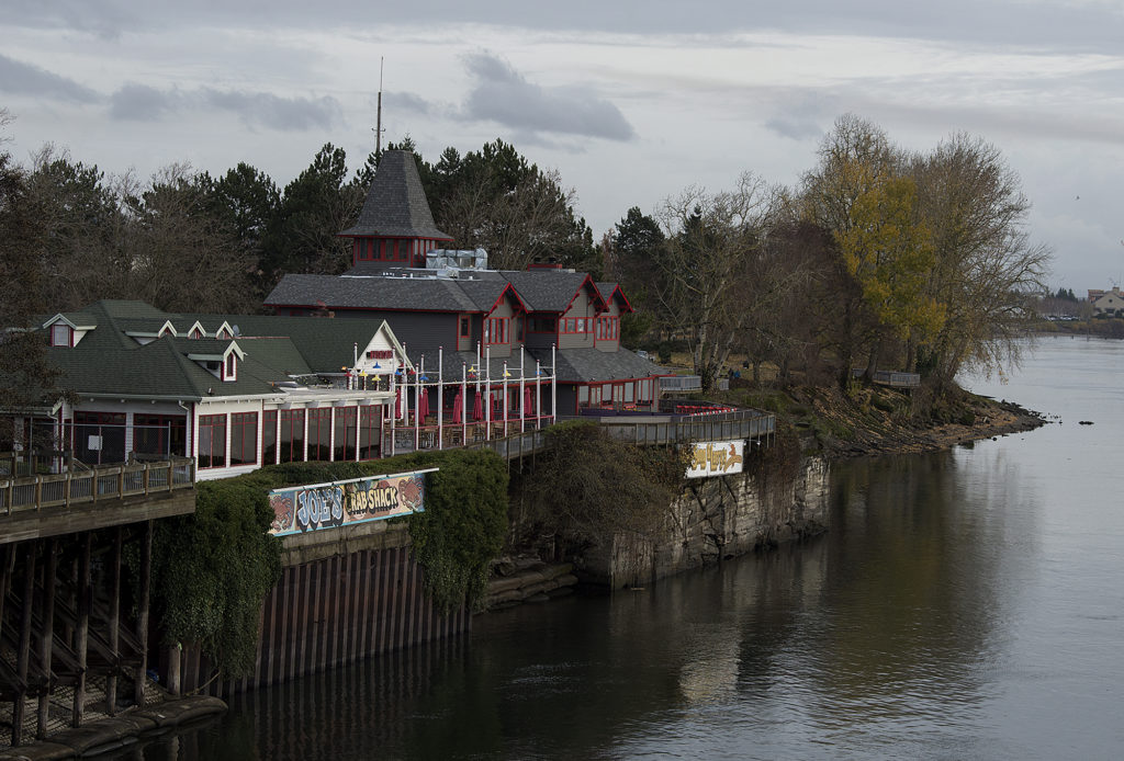 Joe's Crab Shack, which closed in 2020, and Who Song & Larry's sit along the Columbia River just east of the Interstate 5 Bridge.