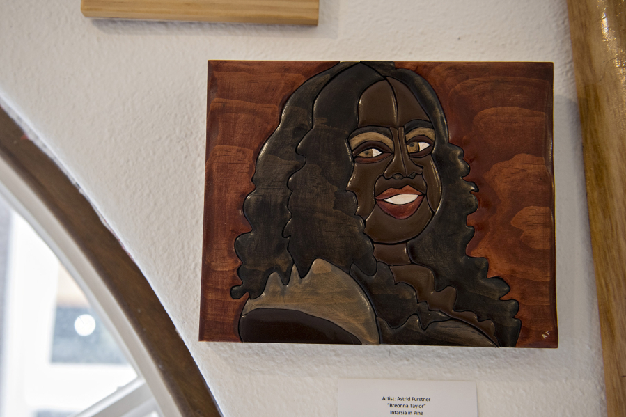 Woodcuts by Astrid Beatriz Furstner, honoring Black heroes and martyrs like Breonna Taylor, are part of the current exhibit at the Phoenix Rising Gallery in downtown Vancouver.