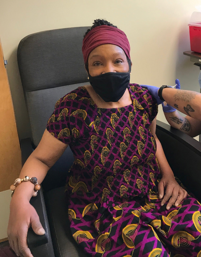 Karen Morrison was vaccinated at a COVID-19 vaccine clinic Wednesday, which was dedicated to members of Clark County&#039;s Black community. The local Latino/Hispanic and Pacific Islander communities were also provided vaccine clinics this week.