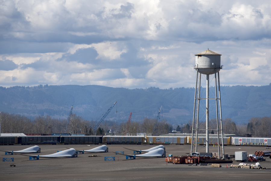 Imported wind turbine blades are stored at the Port of Vancouver and later shipped out by truck to wind farms in Eastern Washington and Oregon or even western Canada. Wind energy imports helped the port achieve record-breaking revenue in 2020 despite facing pandemic-induced setbacks for several other commodities.