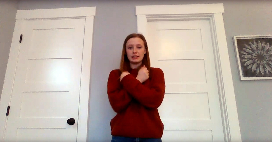WOODLAND: Jaylee Graham, a sophomore at Woodland High School, created a video to teach fourth-graders how to sign the school pledge.