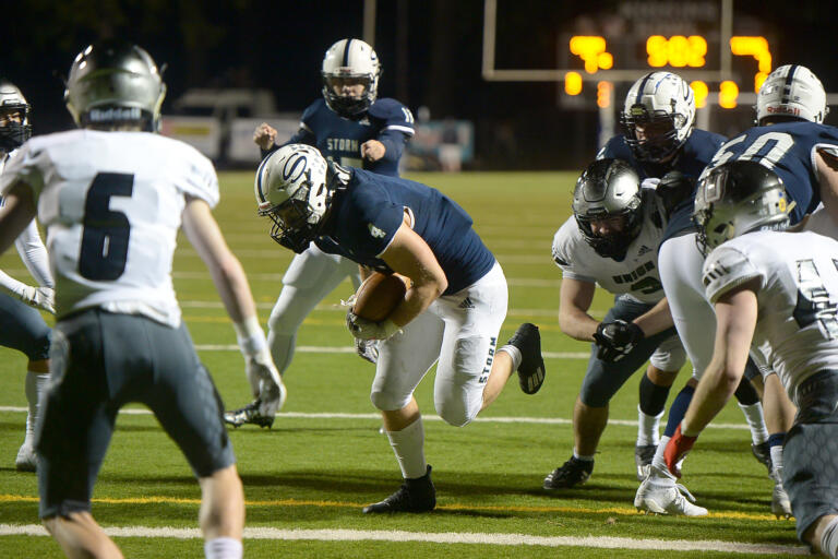 Skyview's Gabe Martin scores a touchdown against Union at Kiggins Bowl on Friday night, March 12, 2021.