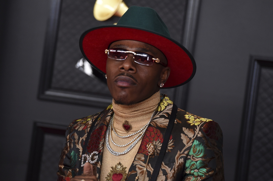 DaBaby arrives at the 63rd annual Grammy Awards at the Los Angeles Convention Center on Sunday, March 14, 2021.