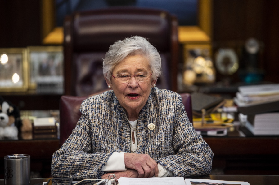 Alabama Gov. Kay Ivey holds a sit down interview with reporters in the Governor&#039;s office at the Alabama State Capitol Building in Montgomery, Ala., on Wednesday, Feb. 3, 2021.