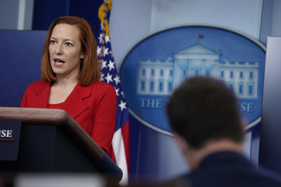 White House press secretary Jen Psaki speaks during a press briefing at the White House, Tuesday, March 2, 2021, in Washington.