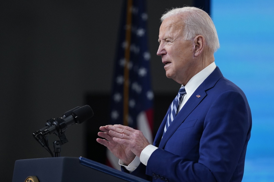 President Joe Biden speaks during an event on COVID-19 vaccinations and the response to the pandemic, in the South Court Auditorium on the White House campus, Monday, March 29, 2021, in Washington.