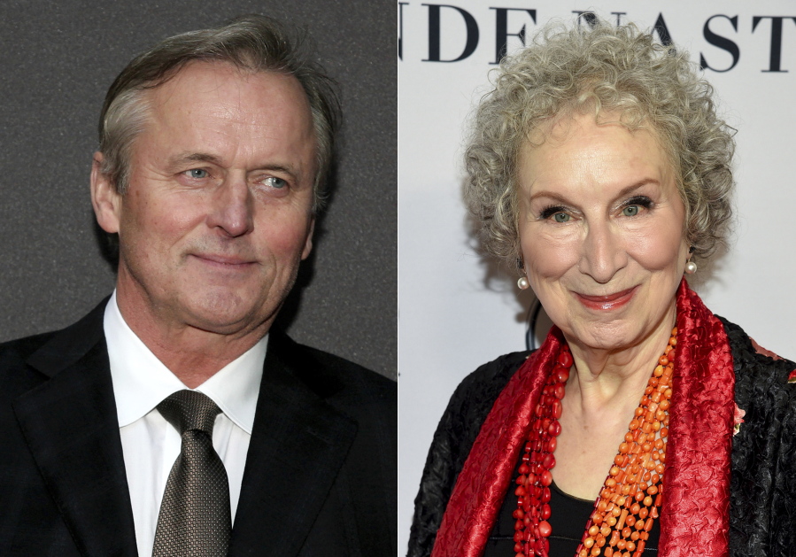 Author John Grisham, left, and author Margaret Atwood are among several authors participating in a novel about the pandemic.