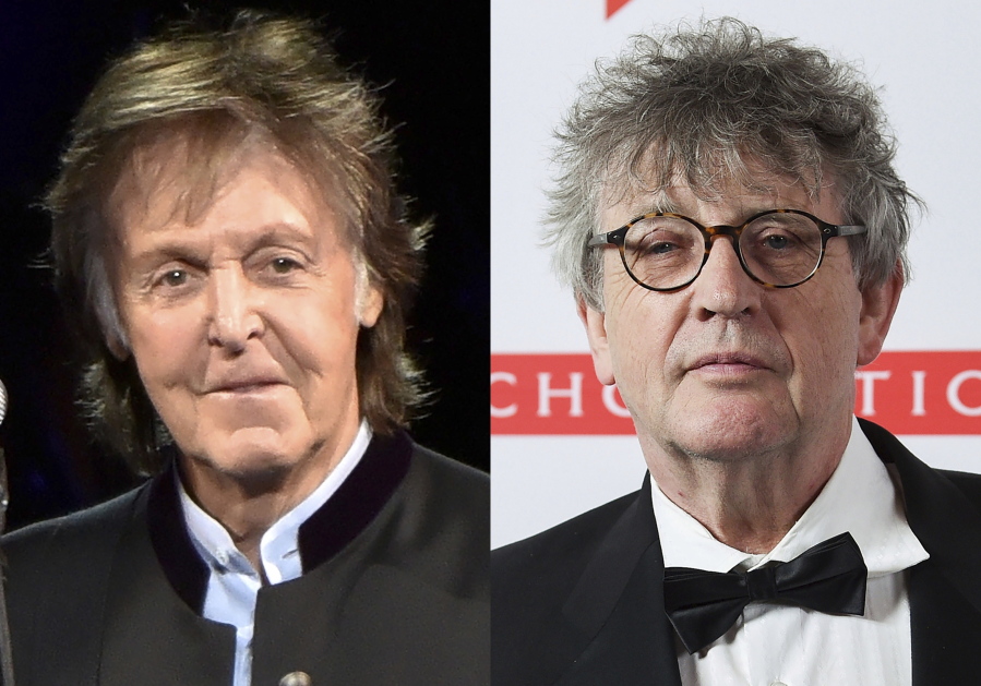 Paul McCartney appears during his One on One Tour  in Tinley Park, Ill., on July 26, 2017, left, and poet Paul Muldoon appears at the 2019 PEN America Literary Gala in New York on May 21, 2019. McCartney&#039;s memoir, &quot;The Lyrics: 1956 to the Present,&quot; will be released Nov. 2.  The 78-year-old McCartney will trace his life through 154 songs, from his teens and early partnership with fellow Beatle John Lennon to his solo work over the past half century. Muldoon will be the editor and will contribute an introduction.