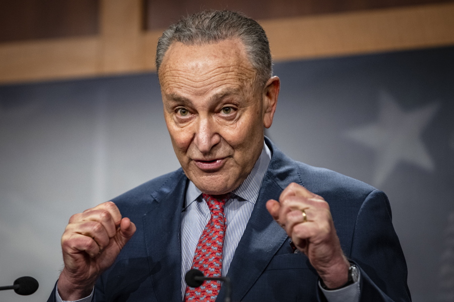 Senate Majority Leader Chuck Schumer, D-N.Y., speaks during a news conference at the Capitol in Washington, Tuesday, March 16, 2021.