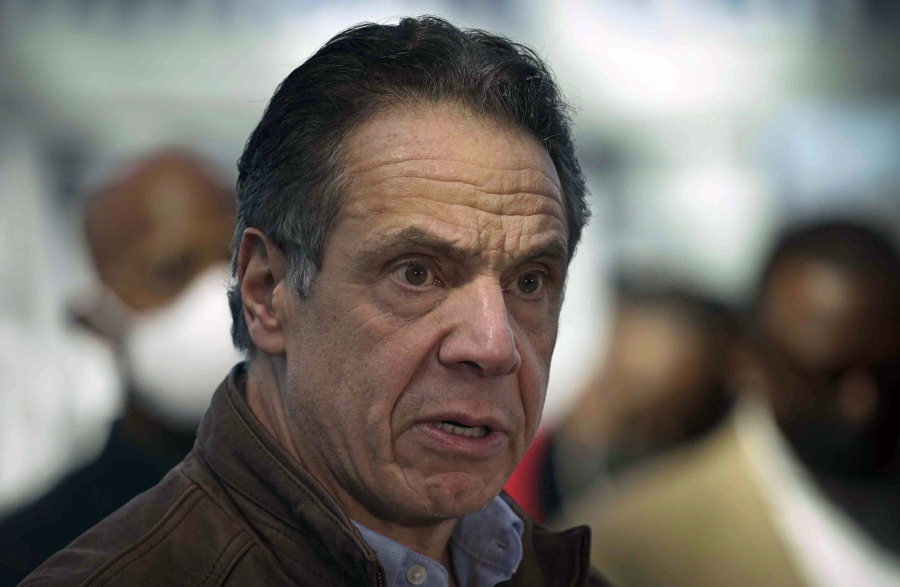 FILE - This Monday, March 8, 2021, file photo shows New York Gov. Andrew Cuomo speaking at a vaccination site in New York. A lawyer for Gov. Andrew Cuomo said Thursday that she reported a groping allegation made against him to local police after the woman involved declined to press charges herself.