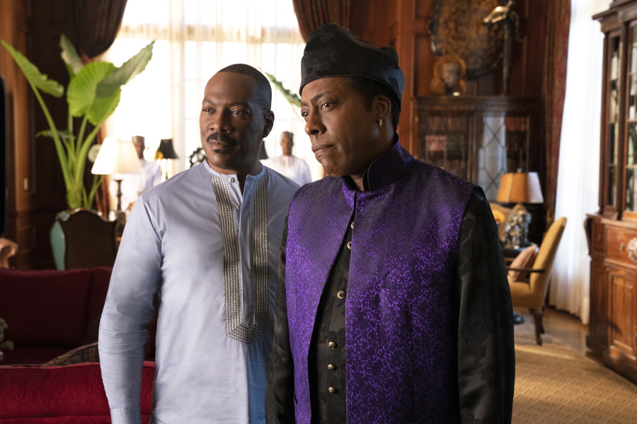 Eddie Murphy, left, and Arsenio Hall appear in a scene from &quot;Coming 2 America.&quot; (Quantrell D.