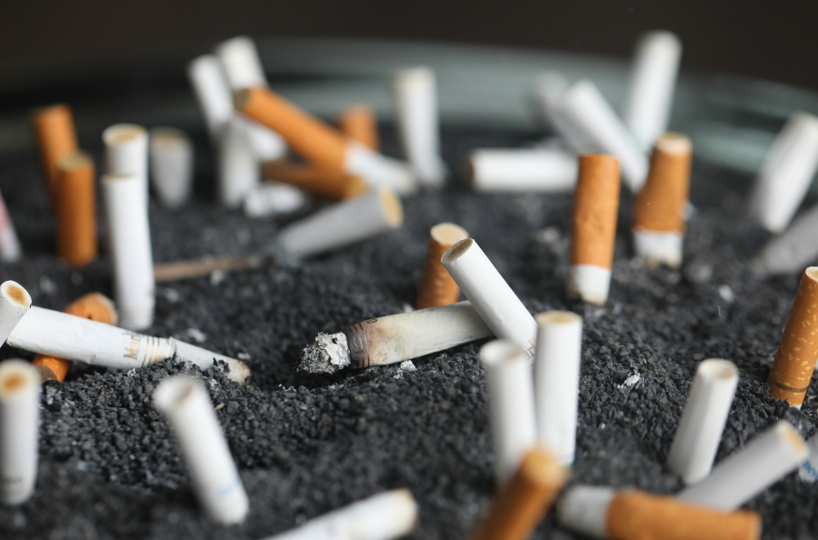 FILE - This March 28, 2019 photo shows cigarette butts in an ashtray in New York. On Tuesday, March 9, 2021. Lung cancer is the nation&#039;s top cancer killer, causing more than 135,000 deaths each year. Smoking is the chief cause and quitting the best protection.