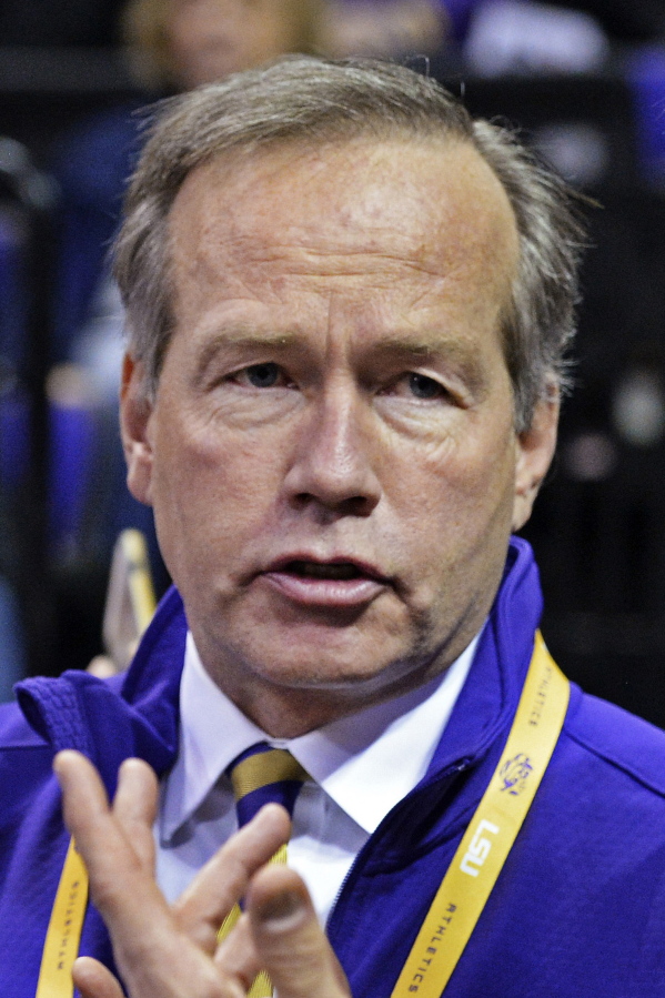 FILE - In this Tuesday, Jan. 26, 2016, file photo, then-LSU President F. King Alexander is shown before an NCAA college basketball game against Georgia in Baton Rouge, La. Parents of former Oregon State volleyball players urged the school&#039;s trustees to consider president F. King Alexander&#039;s handling of abuse allegations in that program while they&#039;re discussing his future because of unrelated cases while he was at LSU. An independent investigation at that school found a &quot;serious institutional failure&quot; in LSU&#039;s handling of Title IX cases during Alexander&#039;s tenure there, which ended in 2019.