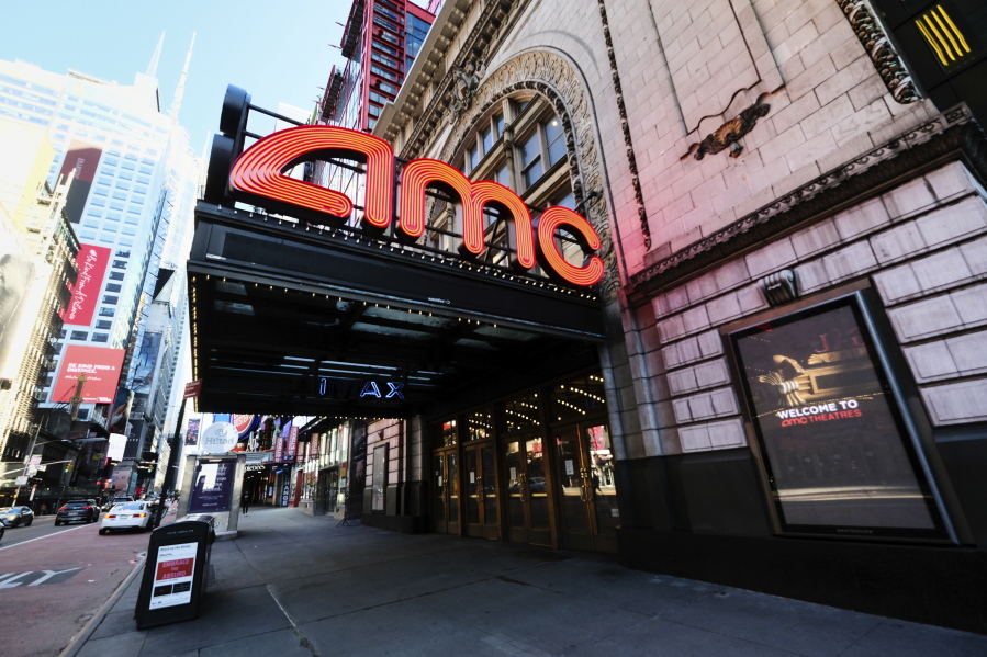 The AMC Empire 25 theatre on 42nd Street in New York is seen May 13. Movie theaters in New York City reopened Friday.