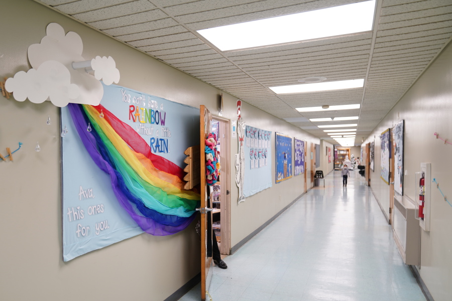 A memorial dedicated to former student Ava Lerario is posted in a hallway at Panther Valley Elementary School, Thursday, March 11, 2021, in Nesquehoning, Pa. On May 26, 2020, former student, 9-year-old Ava Lerario; her mother, Ashley Belson, and Ava&#039;s father, Marc Lerario, were found fatally shot inside their home.