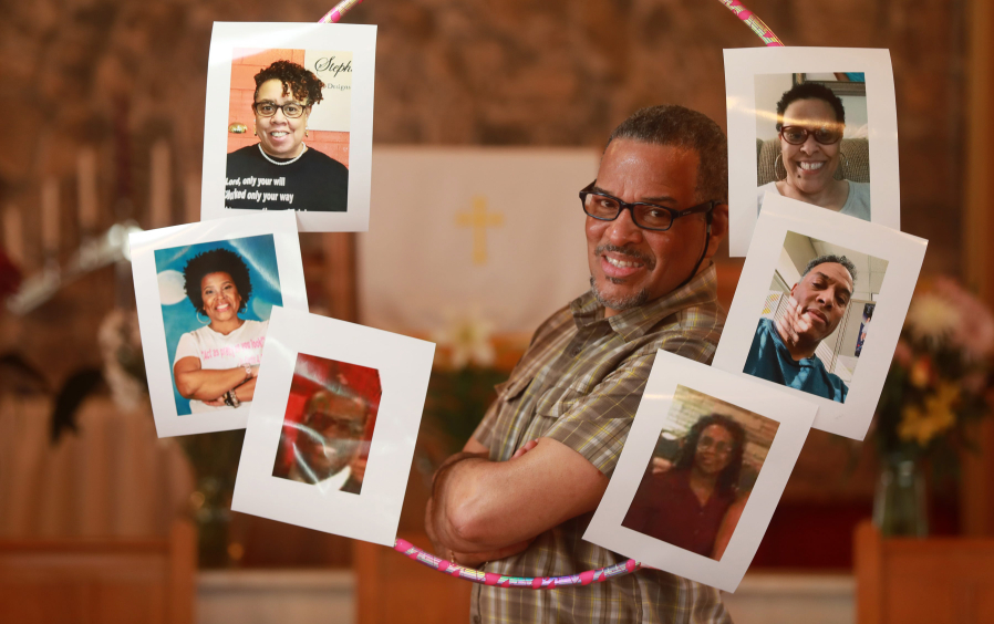 During the pandemic, the Rev. Eric Brown, center, has shared hundreds of riddles with his six siblings, pictured clockwise from top right: Valerie Whittaker of Huron, Ohio; Zachary Brown of Hilliard , Ohio; Suzanne Nelson of Huron; Timothy Brown of Brush, Colo.; Tamara Byrd of Blacklick, Ohio; and Stephanie Mayfield of Huron.