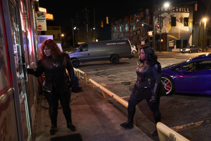 Melissa McCarthy as Lydia, left, and Octavia Spencer as Emily in "Thunder Force." (Hopper Stone/Netflix)