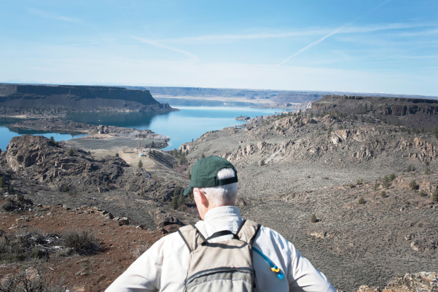 Bob Strong looks out over Banks Lake in March  2020.