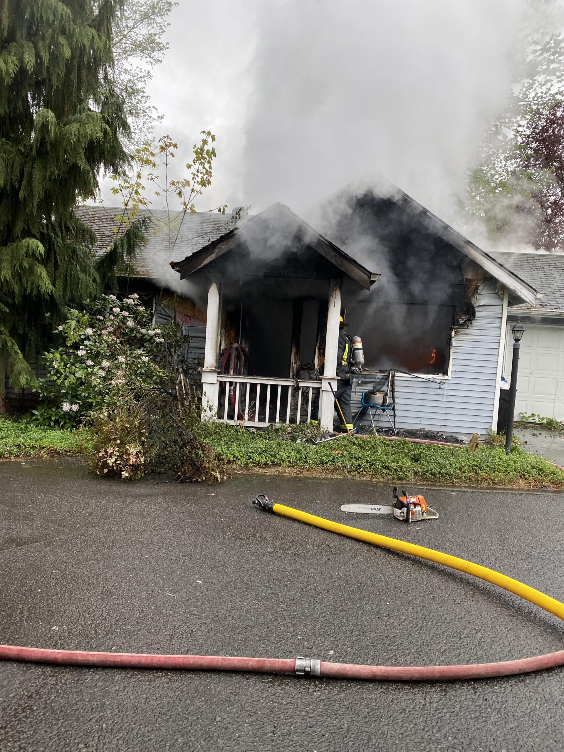 A fire that is believed to have started in a kitchen destroyed a single-story house on Northwest Hill Street in Camas on Saturday evening.