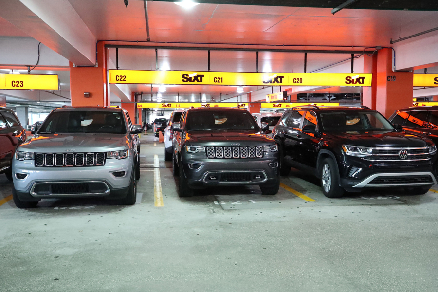 Cars are parked in the Sixt Rent a Car parking lot at Fort Lauderdale-Hollywood International Airport on Friday, April 16, 2021.