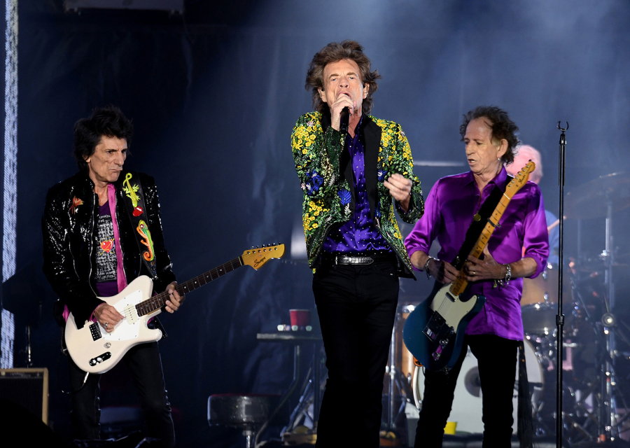 From left, Ronnie Wood, Mick Jagger and Keith Richards of The Rolling Stones perform at the Rose Bowl on Aug. 22, 2019, in Pasadena, California.
