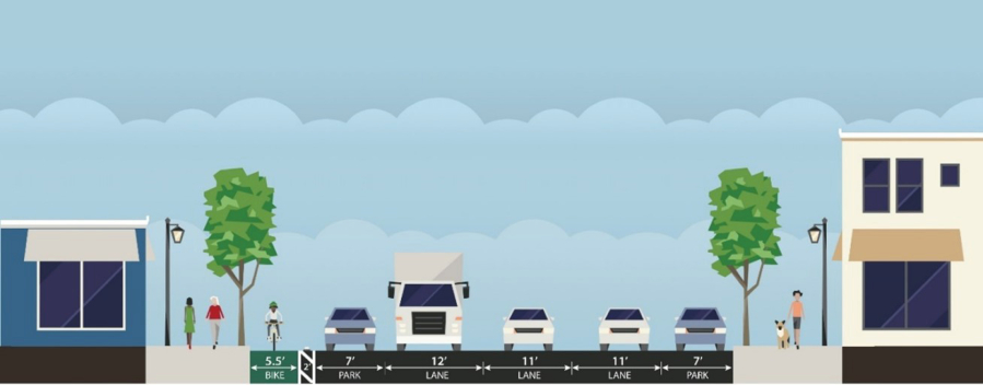A diagram from WSDOT shows a cross-section of East Mill Plain Boulevard through downtown Vancouver, illustrating how the street layout will be configured after a planned upgrade project this summer.