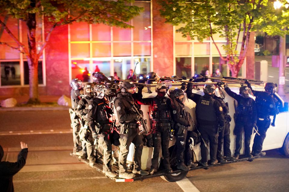 Portland police on Tuesday declared an unlawful assembly and arrested multiple people amid a protest held after jurors convicted Derek Chauvin in the murder of George Floyd, a Black man who died after the former Minneapolis police officer knelt on his neck for more than nine minutes.
