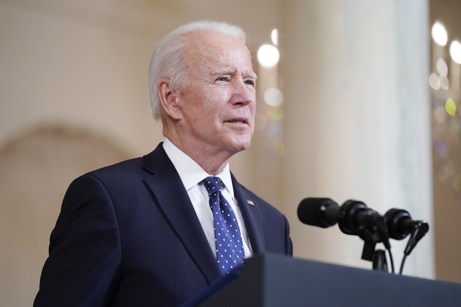 President Joe Biden speaks Tuesday, April 20, 2021, at the White House in Washington, after former Minneapolis police Officer Derek Chauvin was convicted of murder and manslaughter in the death of George Floyd.