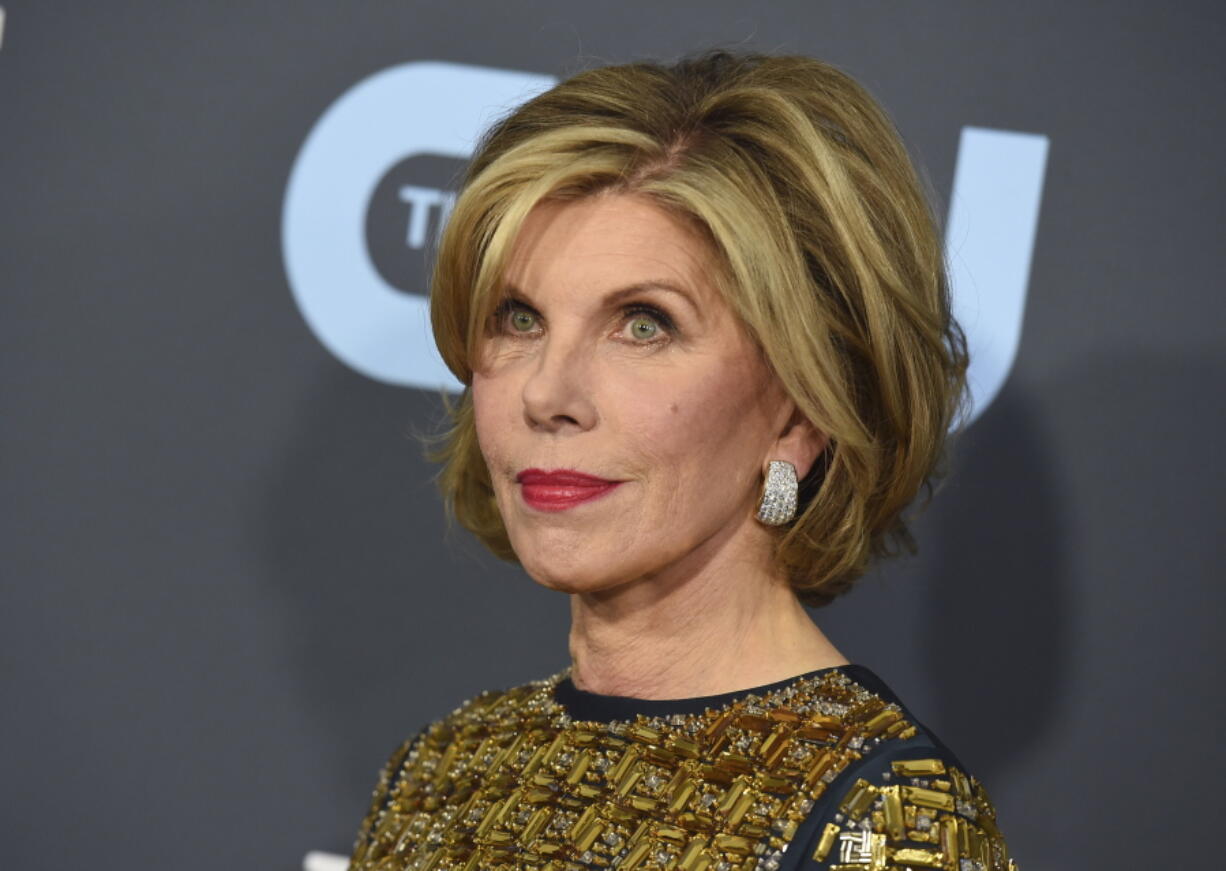 FILE - Christine Baranski arrives at the 25th annual Critics' Choice Awards in Santa Monica, Calif. on Jan. 12, 2020. The Emmy- and Tony-winning actor is donating three custom-made Bob Mackie gowns for an online charity auction on Wednesday.