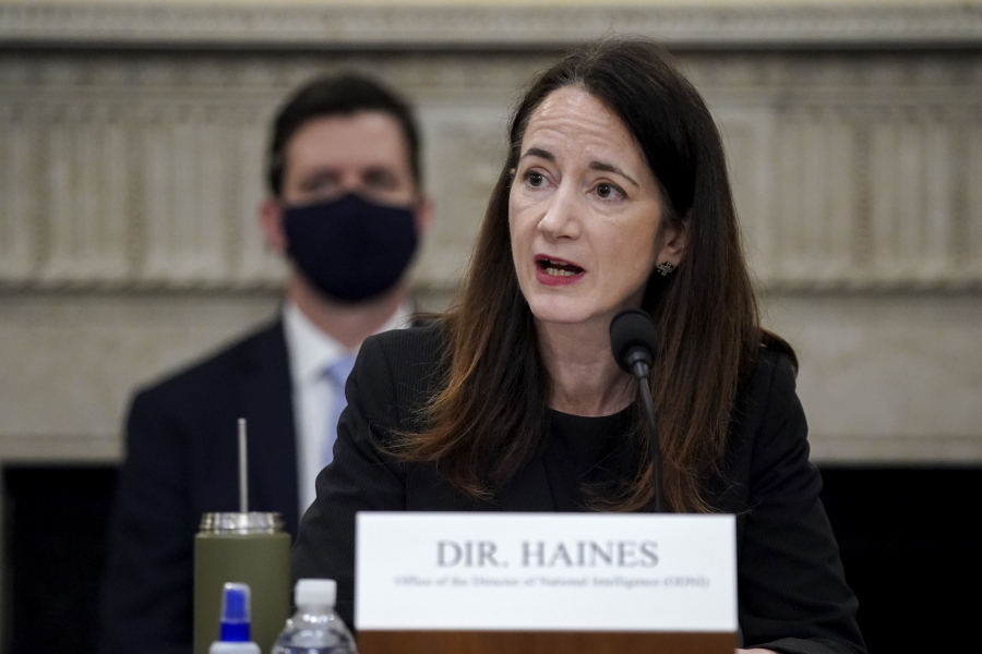 Director Avril Haines of the Office of the Director of National Intelligence (ODNI) speaks during a House Intelligence Committee hearing on Capitol Hill in Washington, Thursday, April 15, 2021.