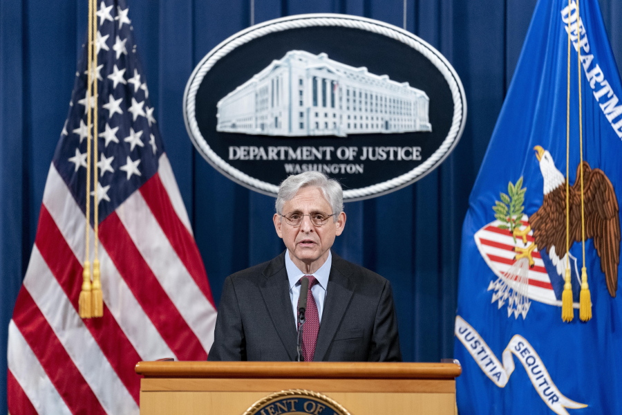Attorney General Merrick Garland speaks about a jury's verdict in the case against former Minneapolis Police Officer Derek Chauvin in the death of George Floyd, at the Department of Justice, Wednesday, April 21, 2021, in Washington.
