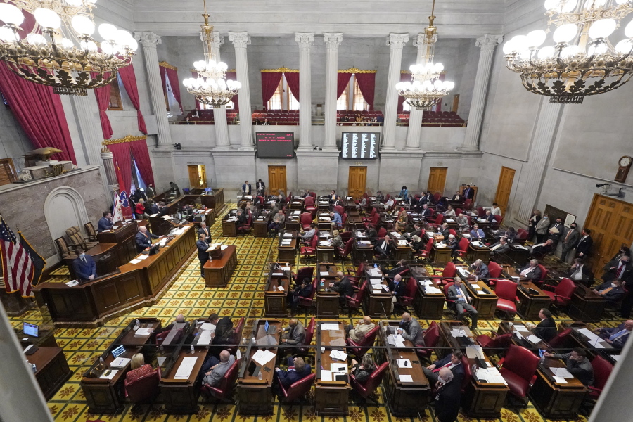 Members of the Tennessee House debate a bill allowing most adults to carry handguns without obtaining a permit Monday, March 29, 2021, in Nashville, Tenn. The bill passed the House, 64-29, and can now be signed into law by Gov. Bill Lee.