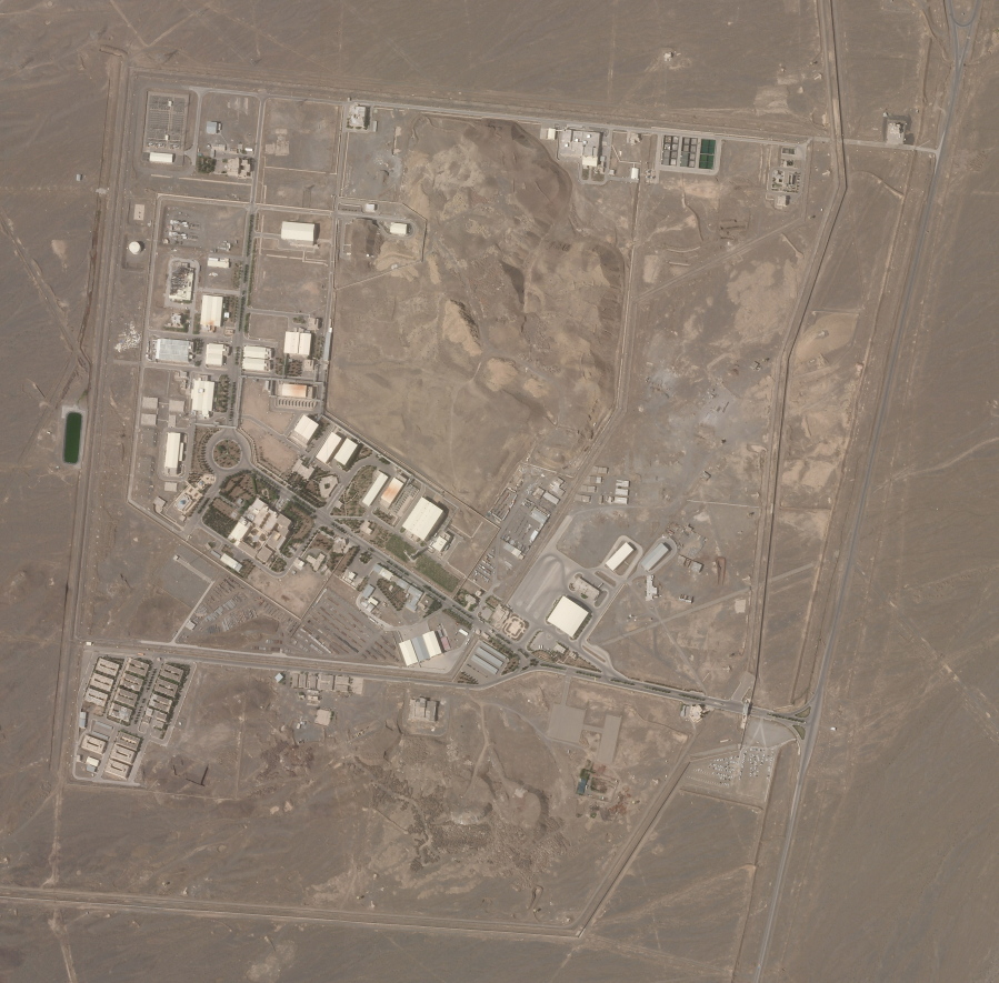 This satellite photo from Planet Labs Inc. shows Iran&#039;s Natanz nuclear facility on Wednesday, April 7, 2021. Iran&#039;s Natanz nuclear site suffered a problem Sunday, April 11, involving its electrical distribution grid just hours after starting up new advanced centrifuges that more quickly enrich uranium, state TV reported. It was the latest incident to strike one of Tehran&#039;s most-secured sites amid negotiations over the tattered atomic accord with world powers. (Planet Labs Inc.