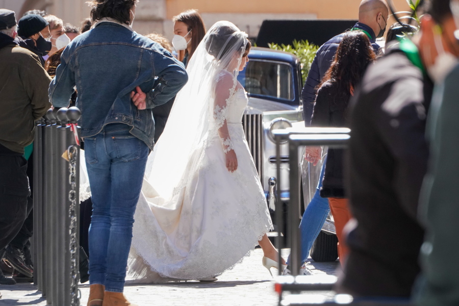 Lady Gaga plays Maurizio Gucci's former wife Patrizia Reggiani during the shooting of a movie by Ridley Scott, based on the story of the murder of Maurizio Gucci in 1995, in Rome, Thursday, April 8, 2021.
