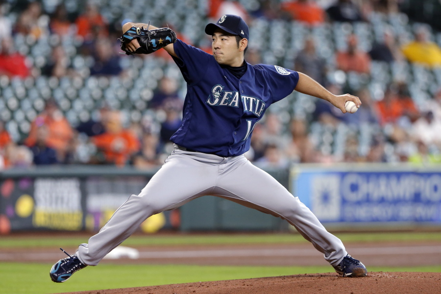 Seattle Mariners starting pitcher Yusei Kikuchi throws against the Houston Astros during the first inning of a baseball game Thursday, April 29, 2021, in Houston.