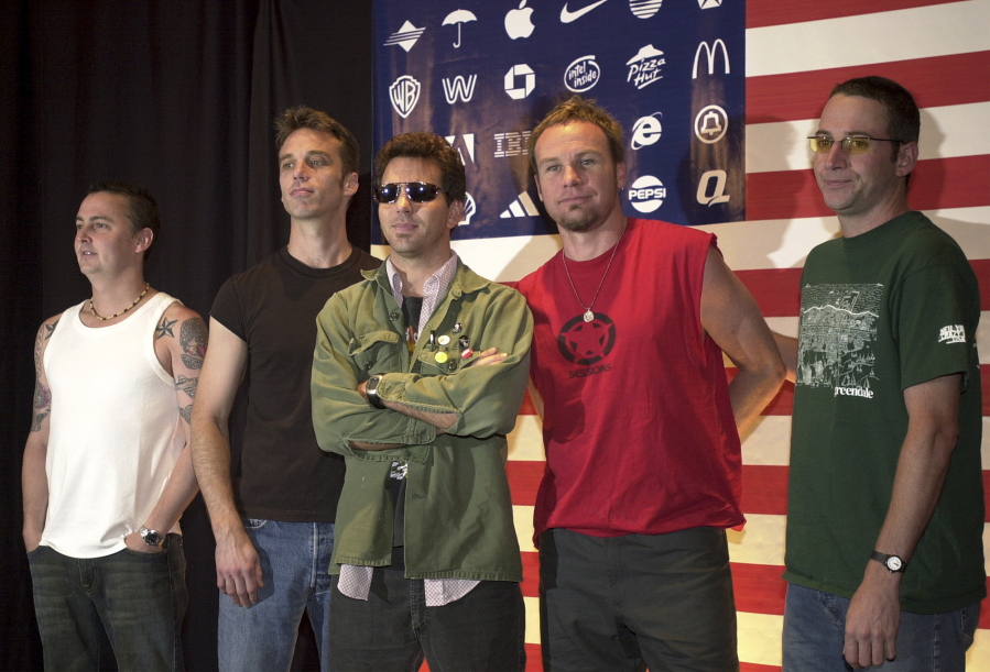 Pearl Jam members, from left, Mike McCready, Matt Cameron, Eddie Vedder, Jeff Ament and Stone Gossard in Mexico City on July 17, 2003.