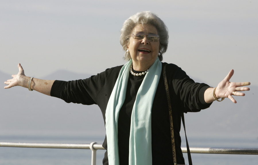 FILE - Retired German-born mezzo-soprano Christa Ludwig poses during the 42nd MIDEM (International record music publishing and video music market) in Cannes, southern France, on Jan. 28, 2008. Ludwig, a renowned interpreter of Wagner, Mozart and Strauss who starred  the world's great stages for four decades, died Saturday her home in Klosterneuburg, Austria. She was 94. Her death was announced by the Vienna State Opera.