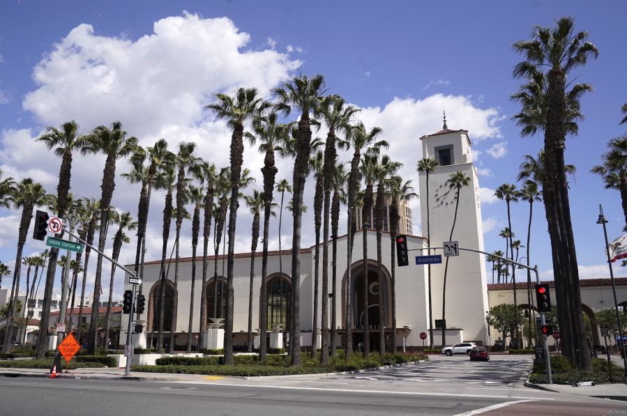 Union Station is pictured, Tuesday, March 23, 2021, in Los Angeles. When the Oscars broadcast begins April 25 on ABC, there won't be an audience. The base of the show won't be the Academy Awards' usual home, but will be held at Union Station, the airy, Art Deco-Mission Revival railway hub in downtown Los Angeles. For the producers, the challenges of COVID are an opportunity to, finally, rethink the Oscars.