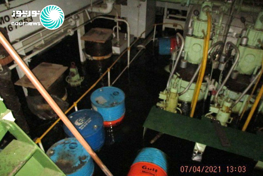 This photo released by Nournews on Thursday, April 8, 2021, shows the flooded engine room of the Iranian ship MV Saviz after being attacked in Red Sea off Yemen. An attack Tuesday on the Iranian cargo ship said to serve as a floating base for its paramilitary Revolutionary Guard off Yemen has escalated a yearslong shadow war on Mideast waters, just as world powers negotiate over Tehran&#039;s tattered nuclear deal.