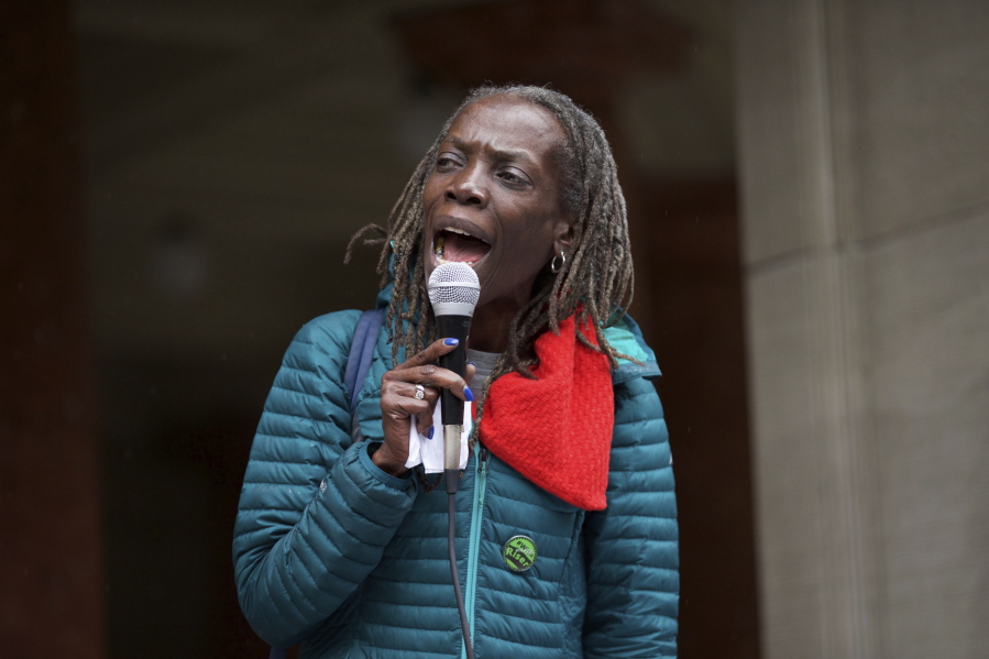 FILE - In this April 11, 2018, file photo, Jo Ann Hardesty speaks at a rally at City Hall in Portland, Ore. Portland Mayor Ted Wheeler and Commissioner Jo Ann Hardesty said Thursday, April 8, 2021, in a joint statement that Portland hired the independent OIR Group and wills spend up to $150,000 for an investigation that probes whether the Portland Police Bureau&#039;s culture, polities and actions are influenced by racial or political bias, the extent of the bias and how to address a potential problem.