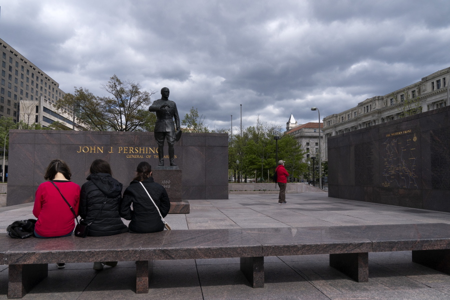 People visit the newly opened World War I Memorial, Friday, April 16, 2021, in Washington.