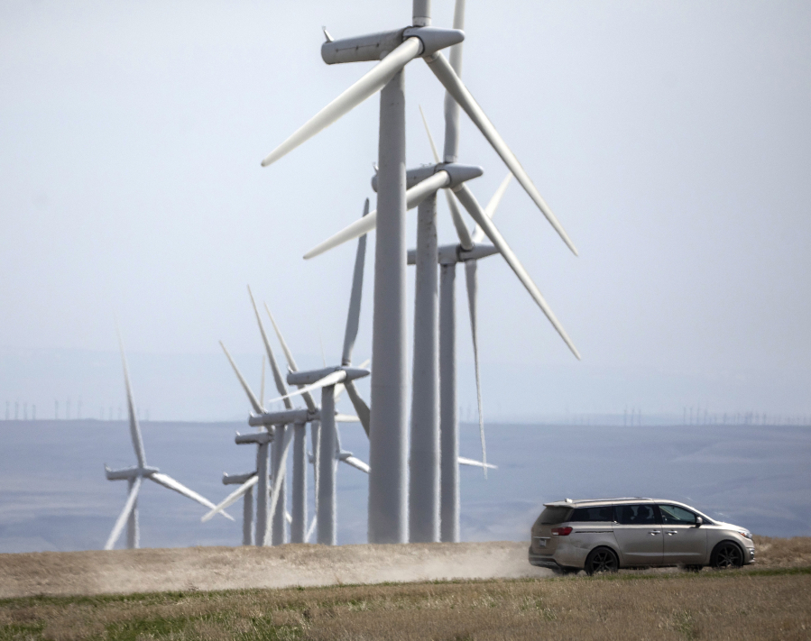 The 20-year-old wind farm project called Nine Canyon near Kennewick, seen on Friday, April 2, 2021, is a jump off point for the proposed wind project that would stretch for 24 miles through the Horse Heaven Hills.