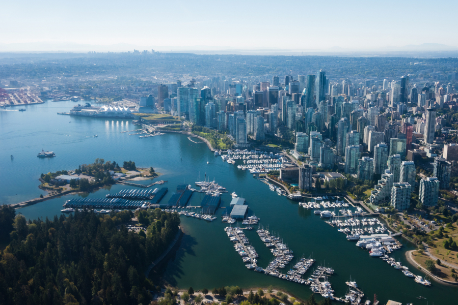 Aerial Image of Vancouver, British Columbia, Canada with Stanley Park, downtown and waterfront
